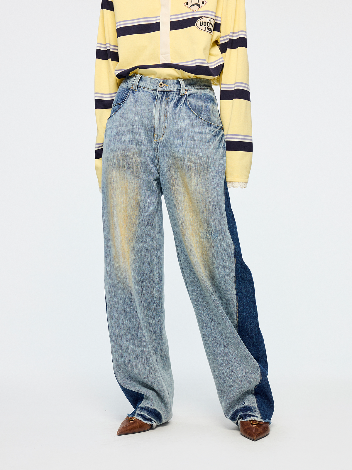 Color-block washed jeans