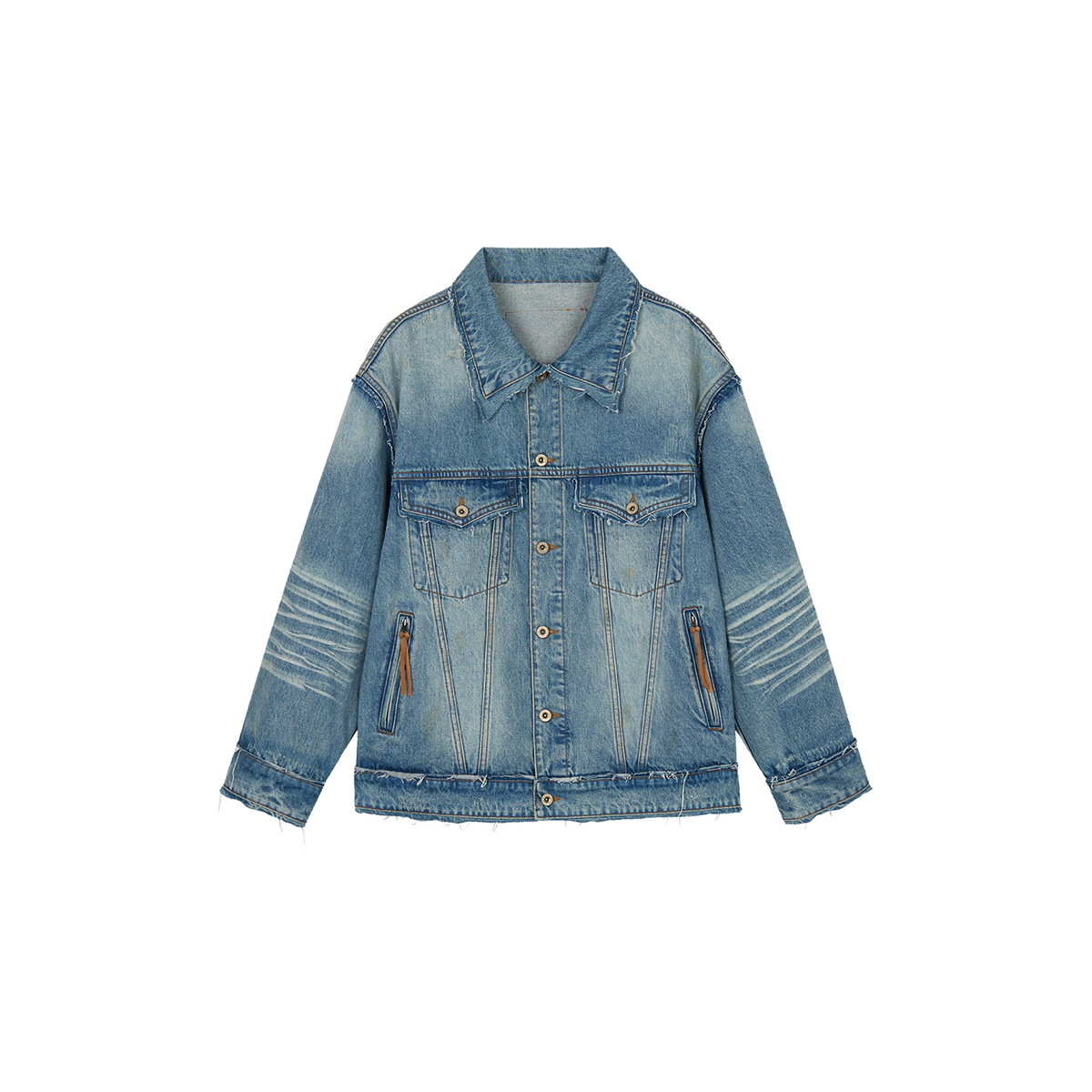 Raw edge patchwork denim jacket