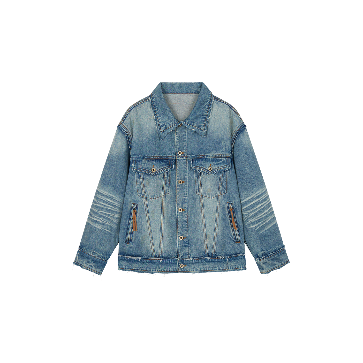 Raw edge patchwork denim jacket