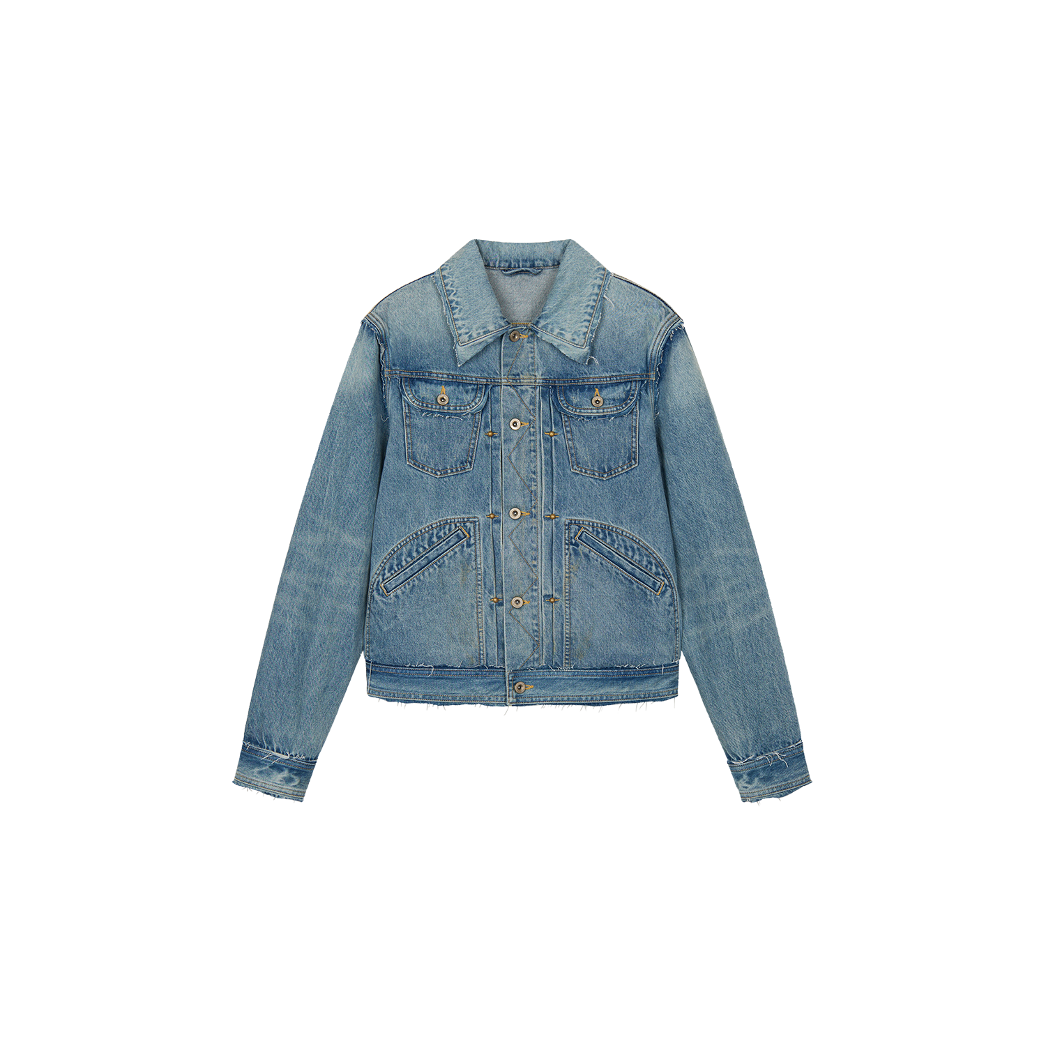 Raw edge patchwork vintage denim jacket