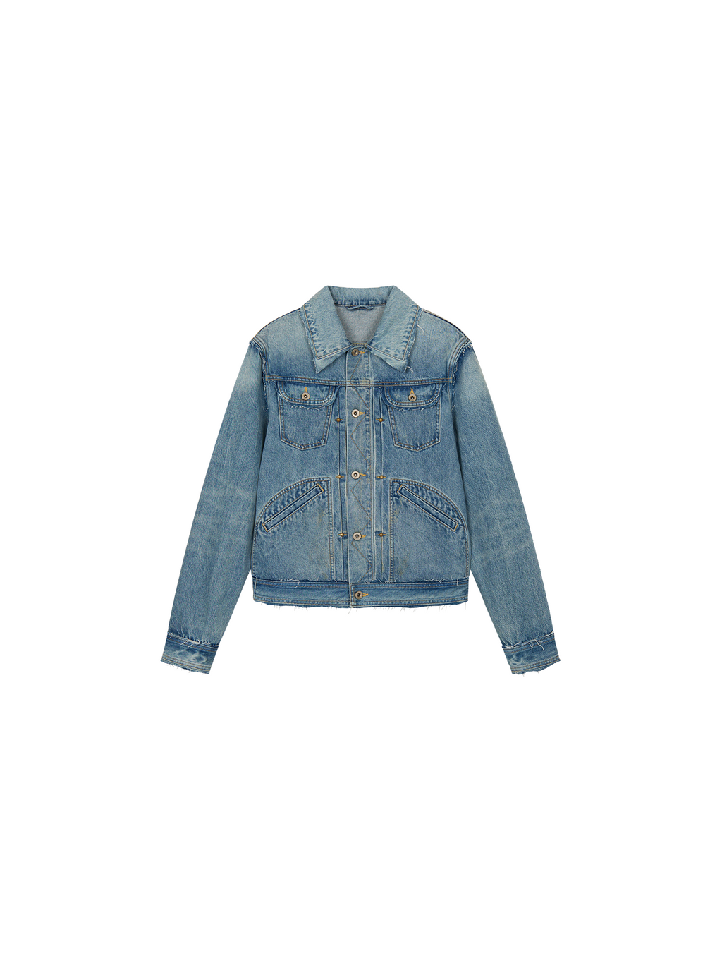 Raw edge patchwork vintage denim jacket