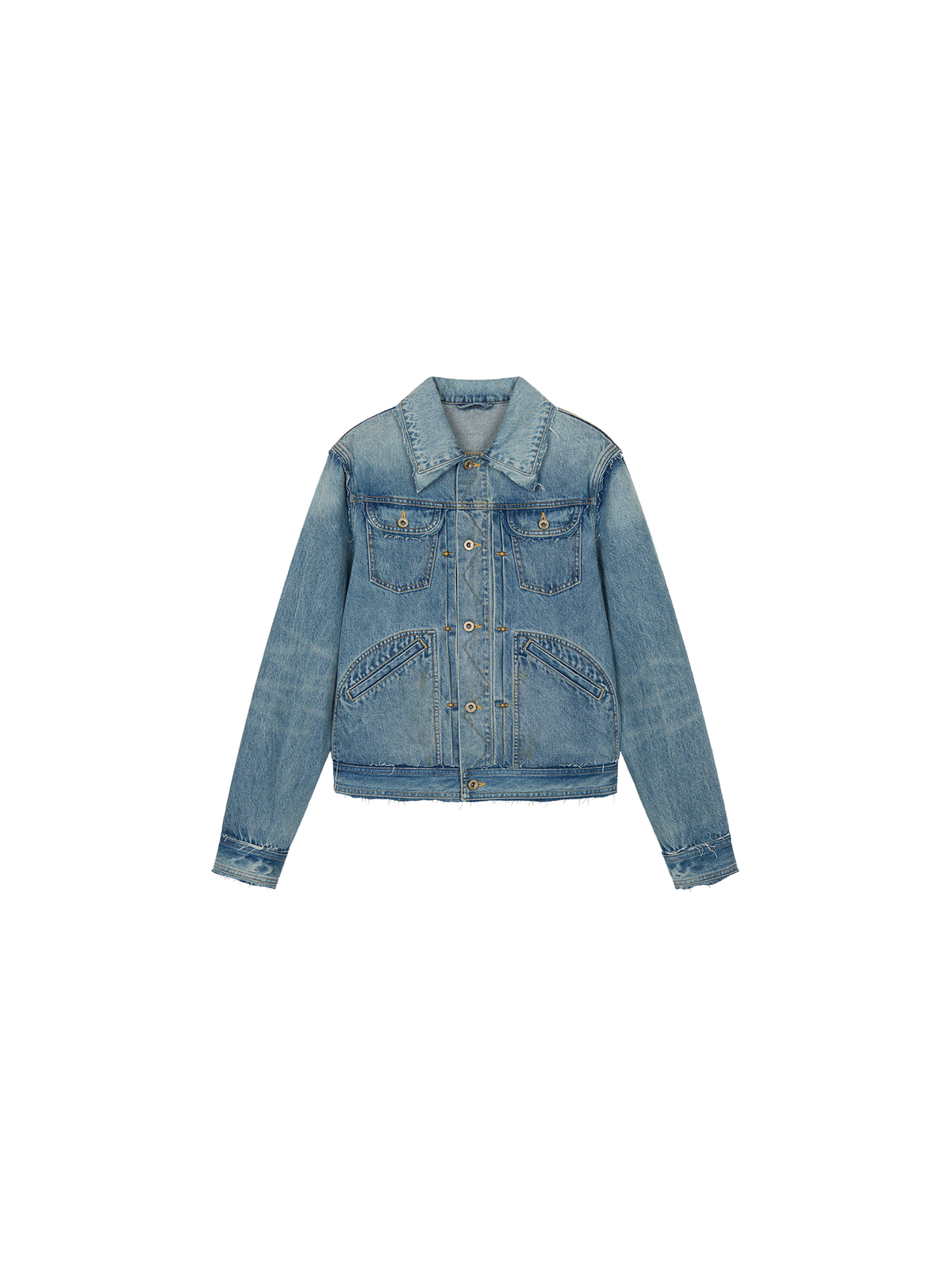 Raw edge patchwork vintage denim jacket