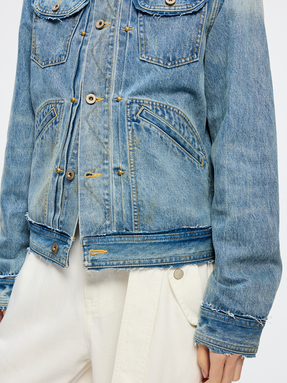 Raw edge patchwork vintage denim jacket