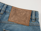Pleated denim shorts