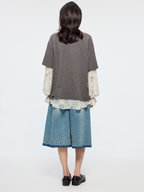 Pleated denim shorts