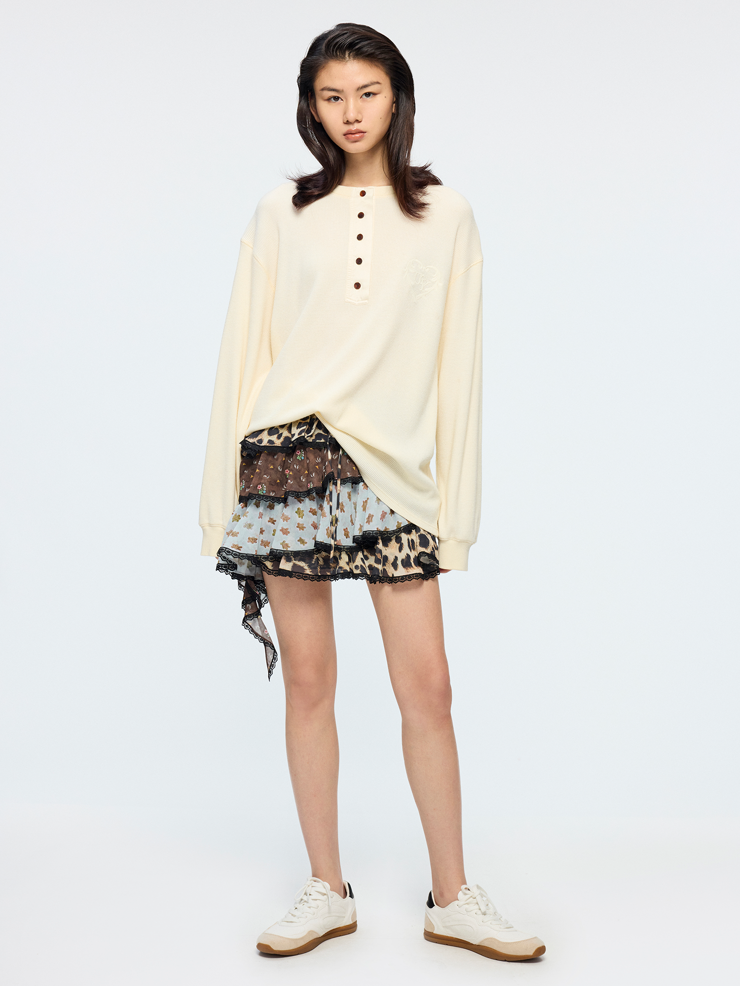 Leopard & floral patchwork skirt