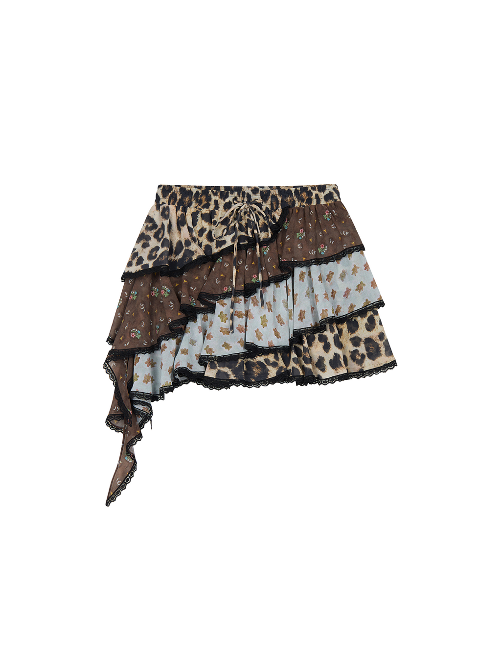 Leopard & floral patchwork skirt