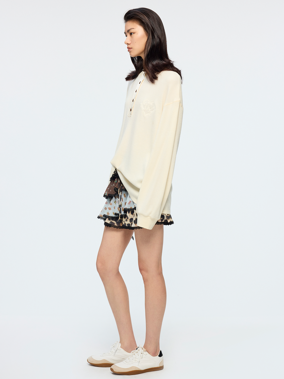 Leopard & floral patchwork skirt