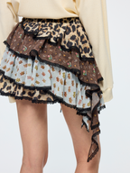 Leopard & floral patchwork skirt