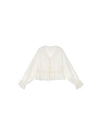 Openwork embroidered tie-front shirt