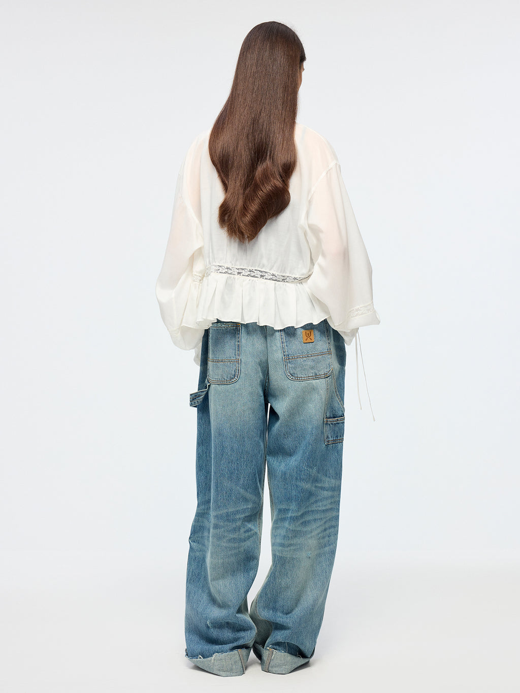 Openwork embroidered tie-front shirt