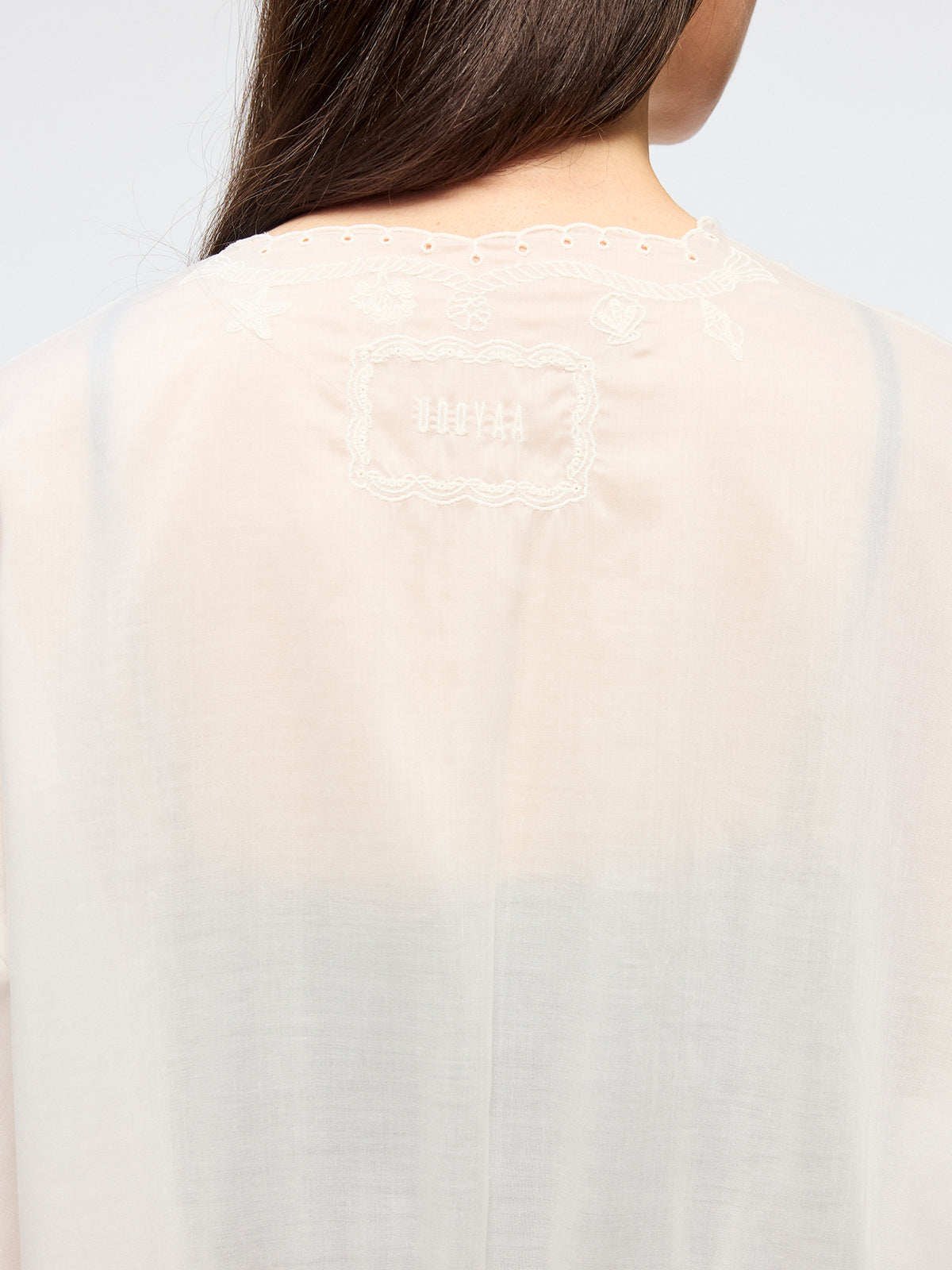 Openwork embroidered tie-front shirt