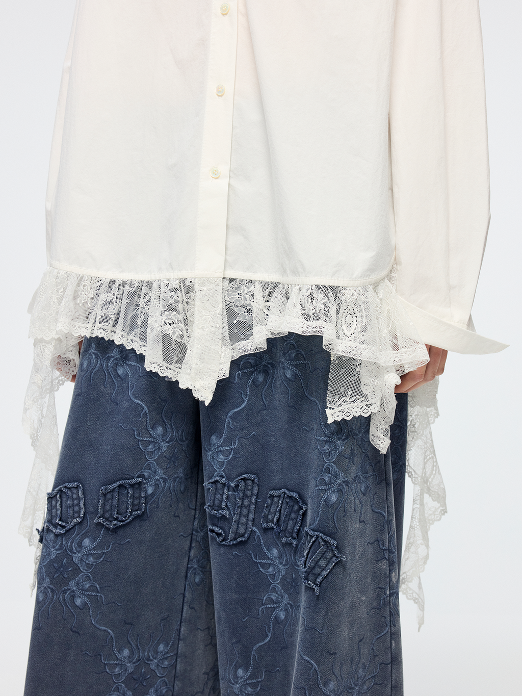 Irregular lace patchwork shirt