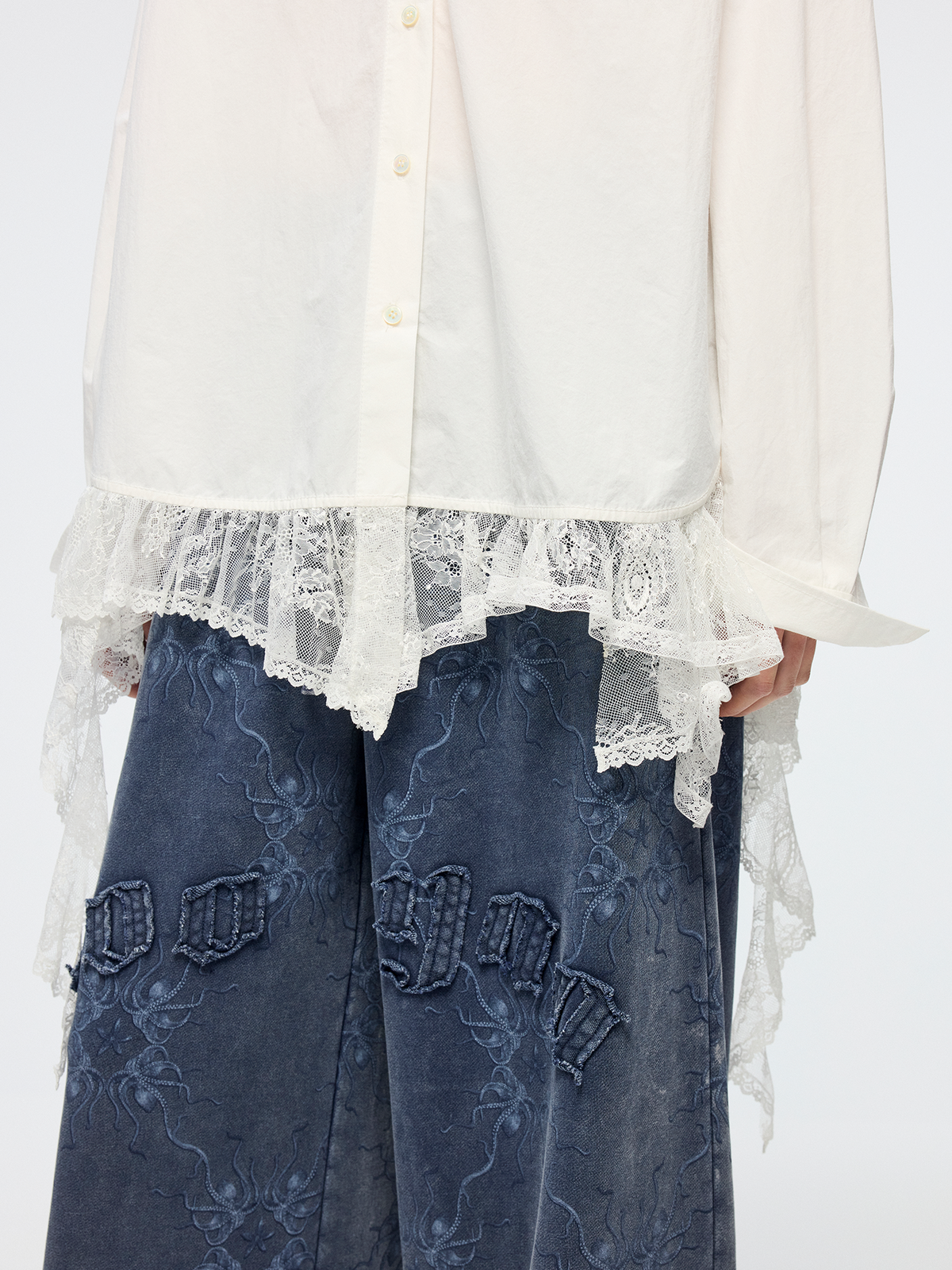 Irregular lace patchwork shirt