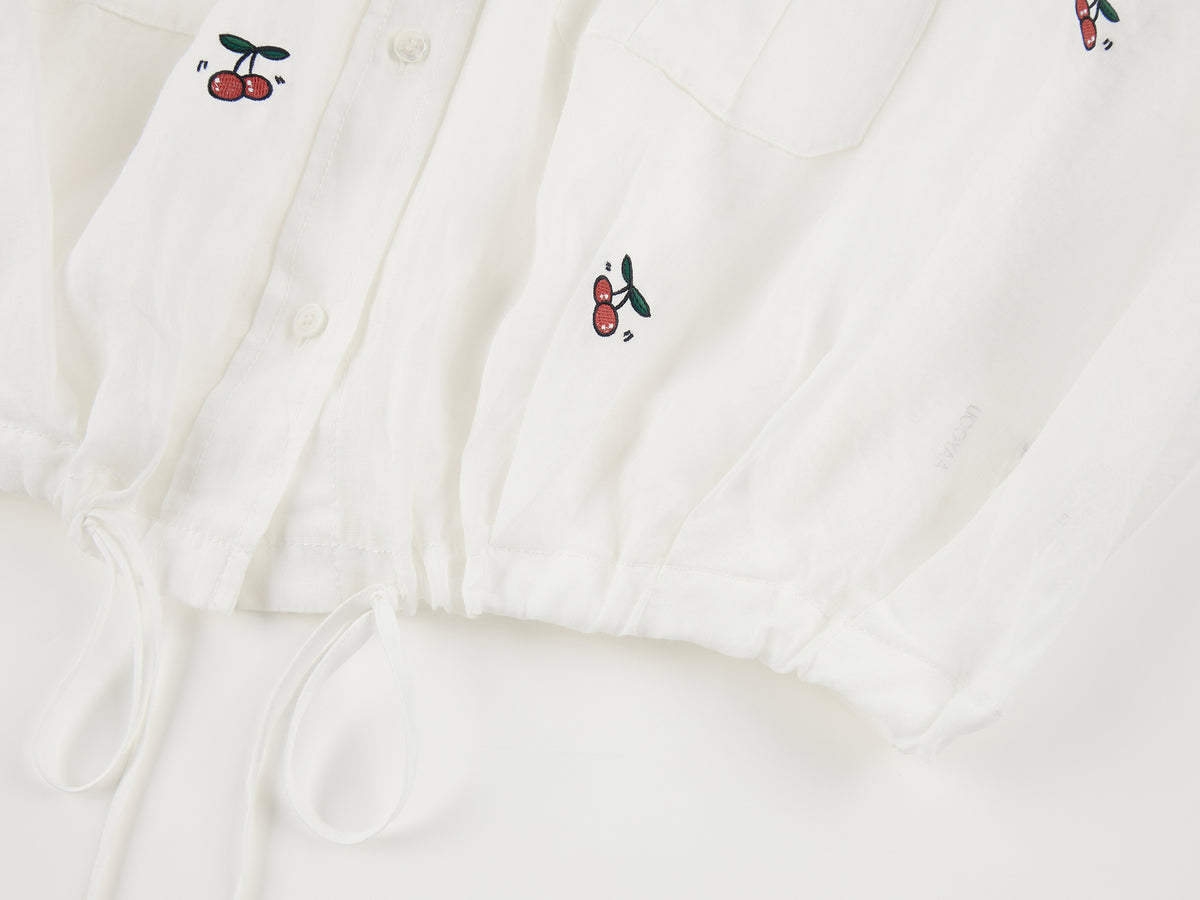 Sporty cherry embroidered utility shirt