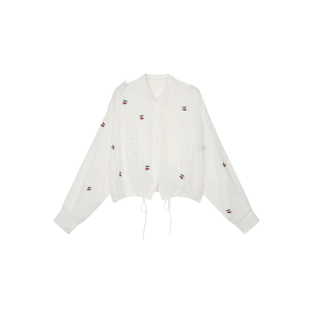 Sporty cherry embroidered utility shirt