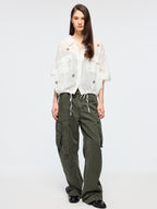 Sporty cherry embroidered utility shirt