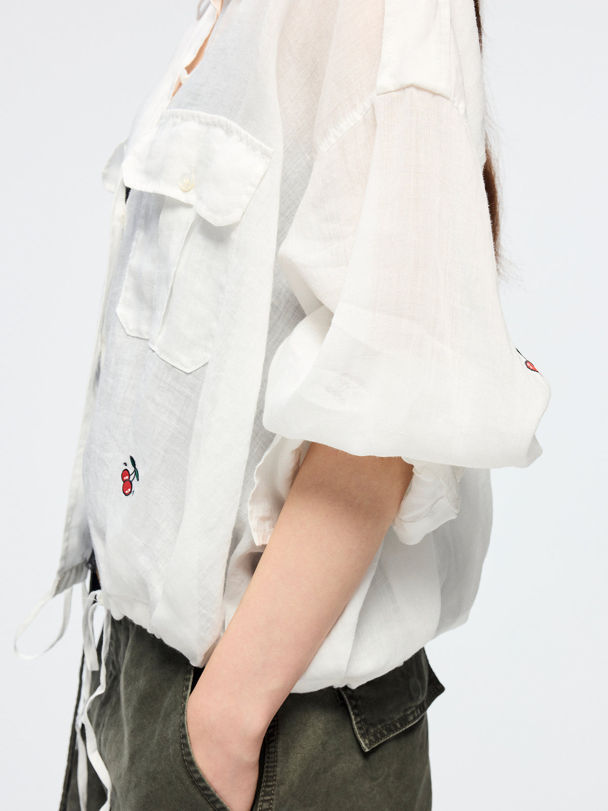 Sporty cherry embroidered utility shirt