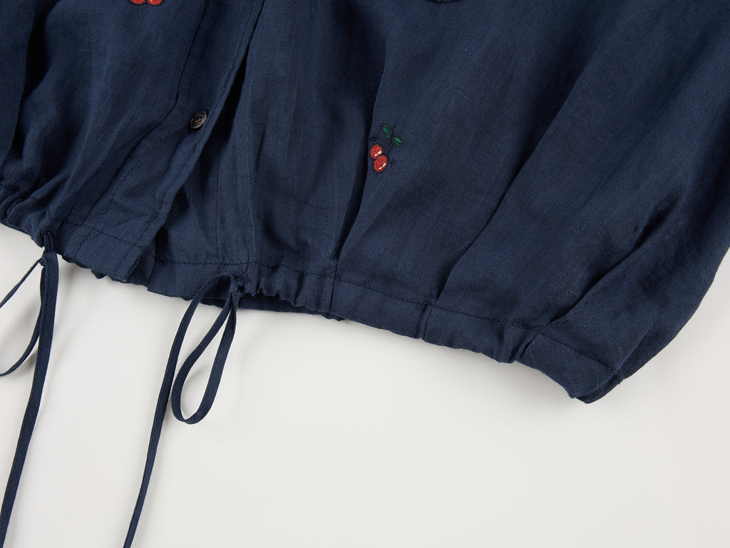 Sporty cherry embroidered utility shirt