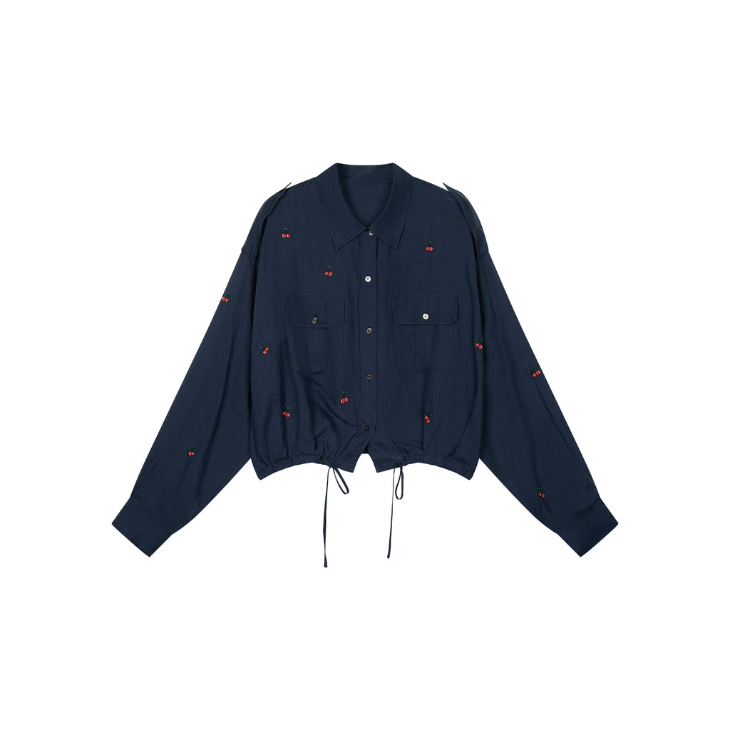Sporty cherry embroidered utility shirt