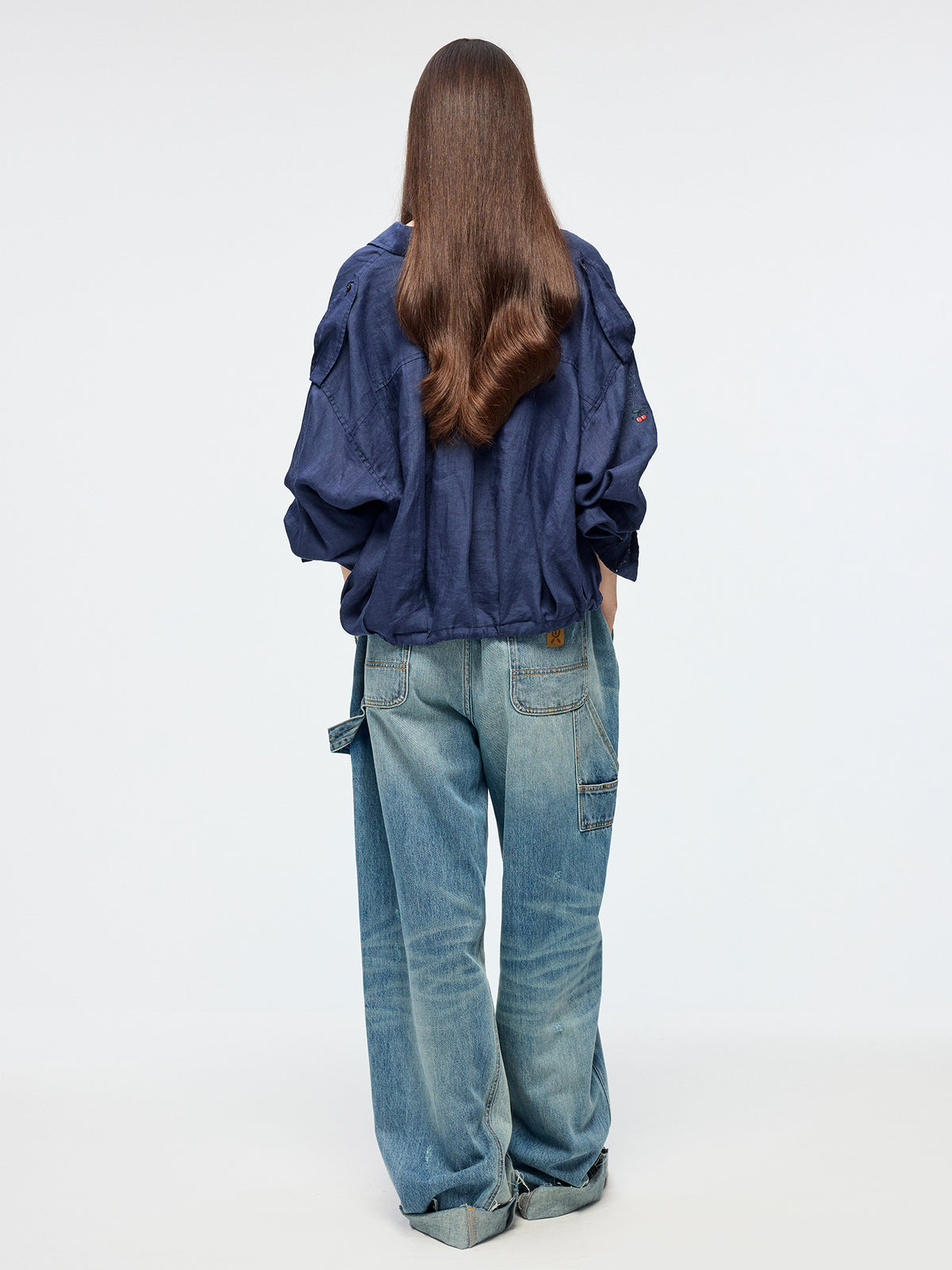 Sporty cherry embroidered utility shirt