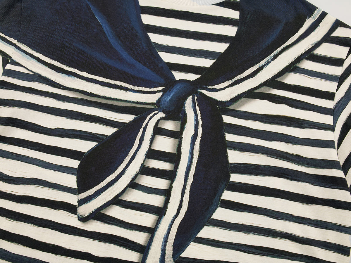 Hand-painted sailor collar striped T-shirt