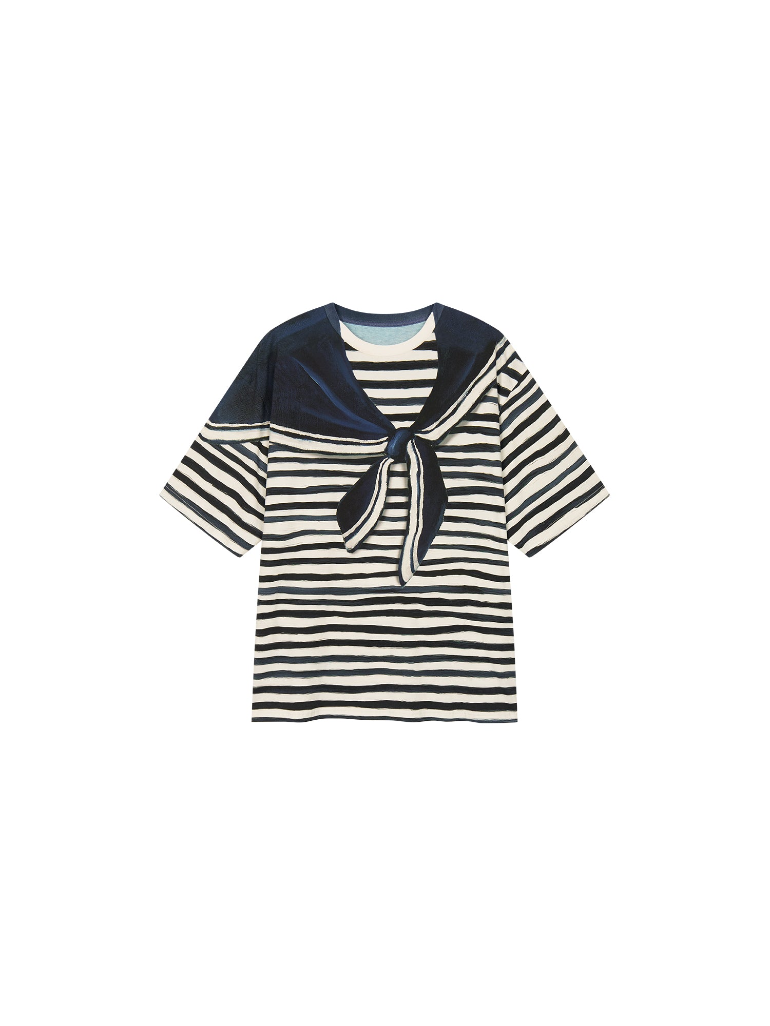 Hand-painted sailor collar striped T-shirt