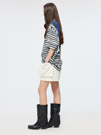 Hand-painted sailor collar striped T-shirt