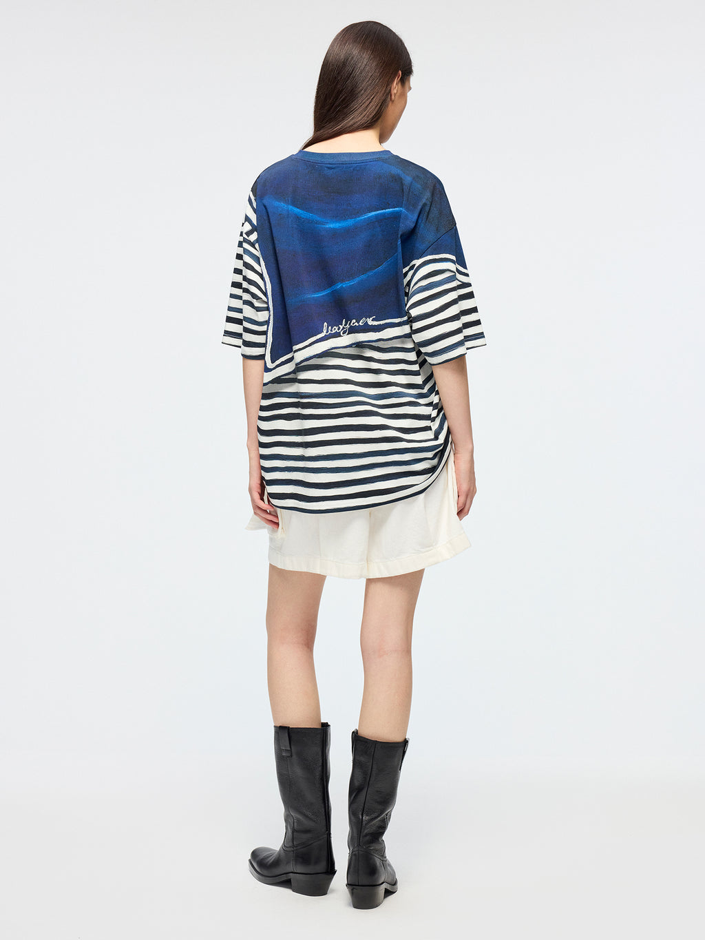 Hand-painted sailor collar striped T-shirt