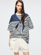 Hand-painted sailor collar striped T-shirt