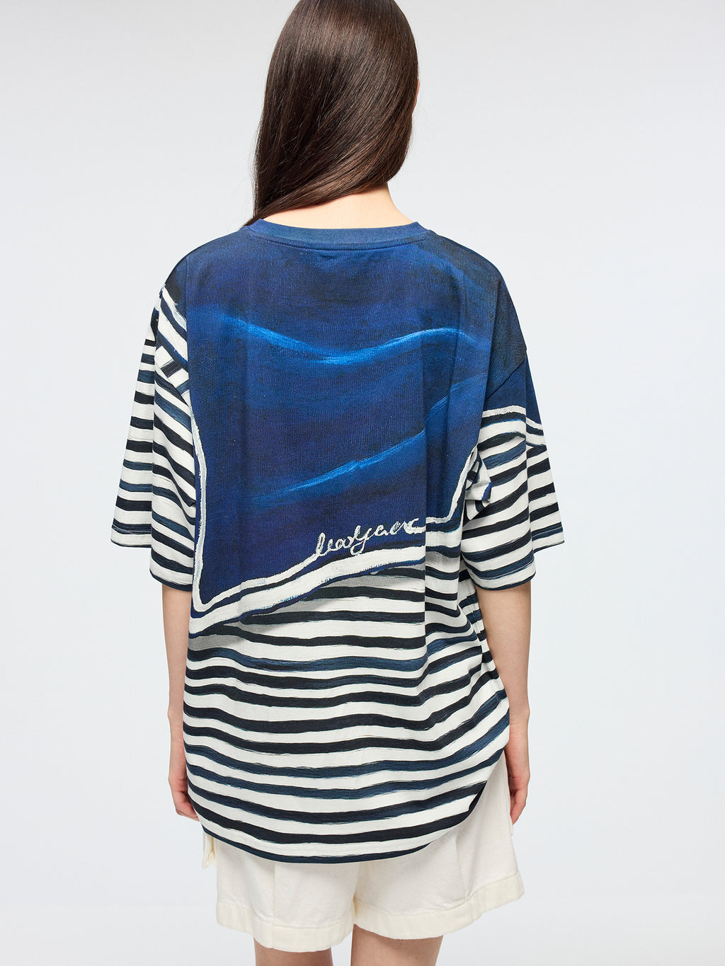 Hand-painted sailor collar striped T-shirt