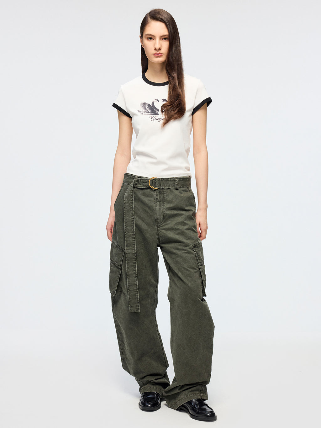 Swan print ringer T-shirt