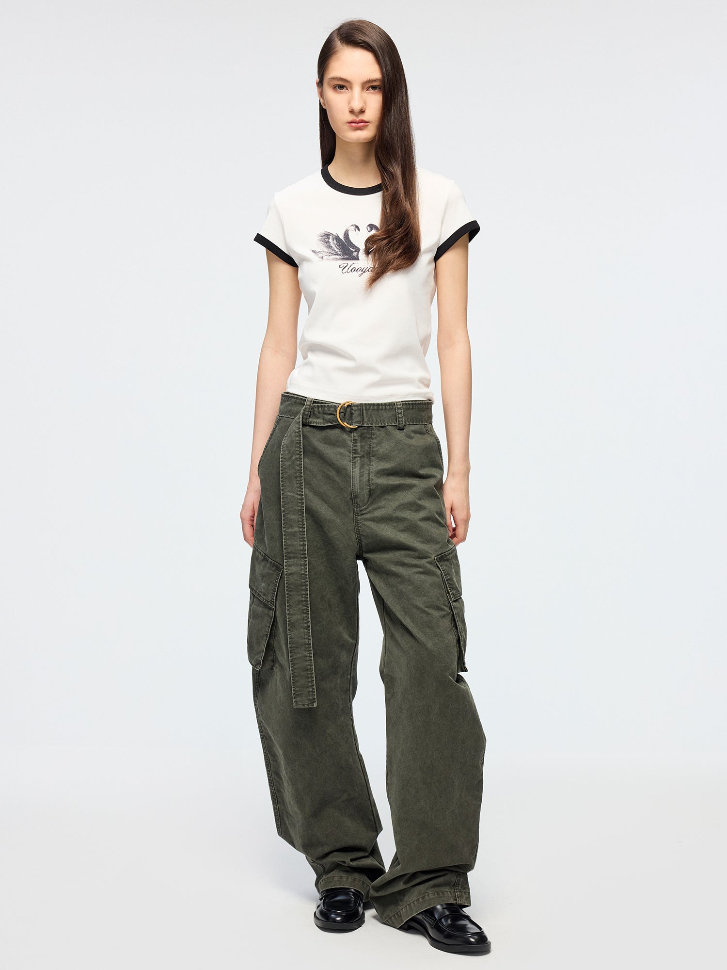 Swan print ringer T-shirt