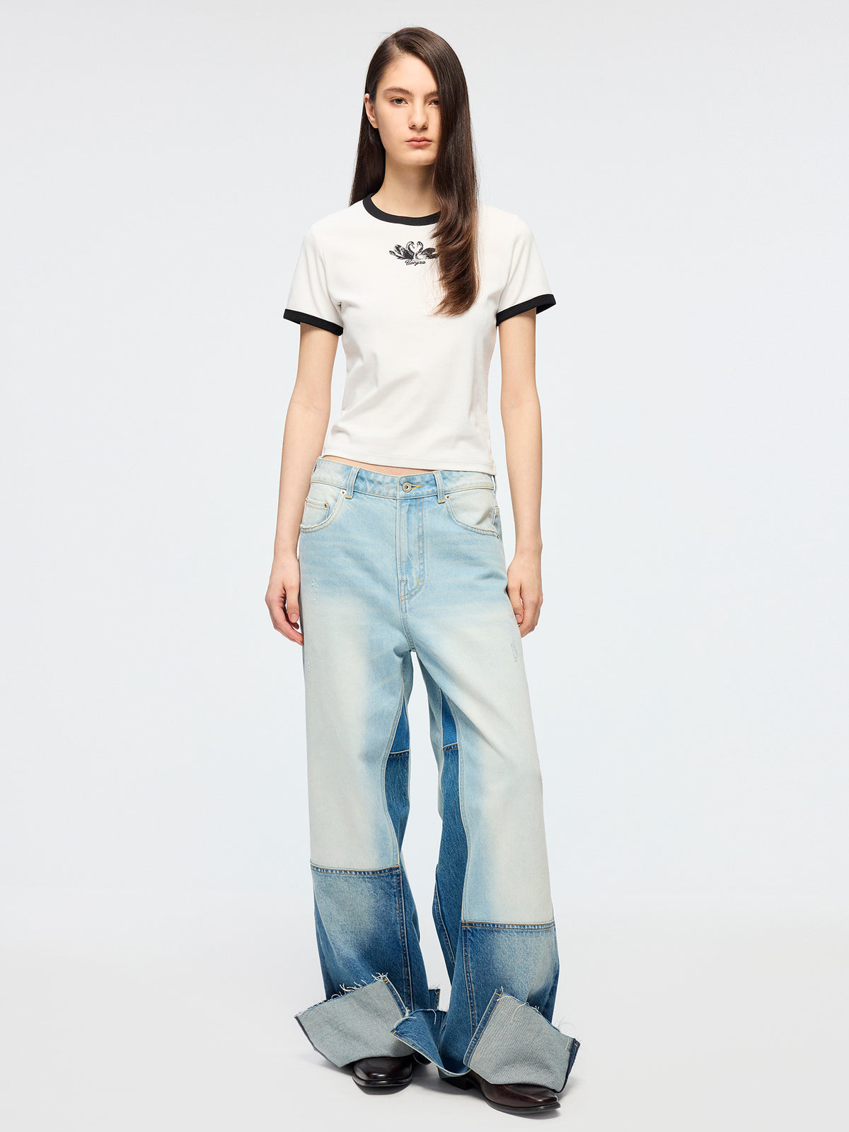 Swan embroidered ringer T-shirt