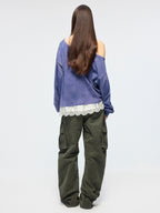 Angel print lace camisole asymmetric T-shirt