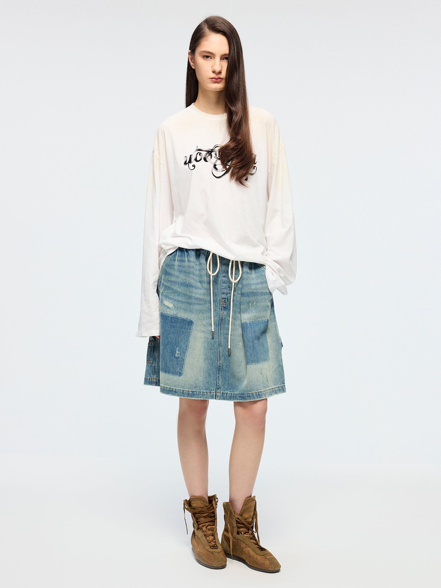 Flocked logo long sleeve T-shirt