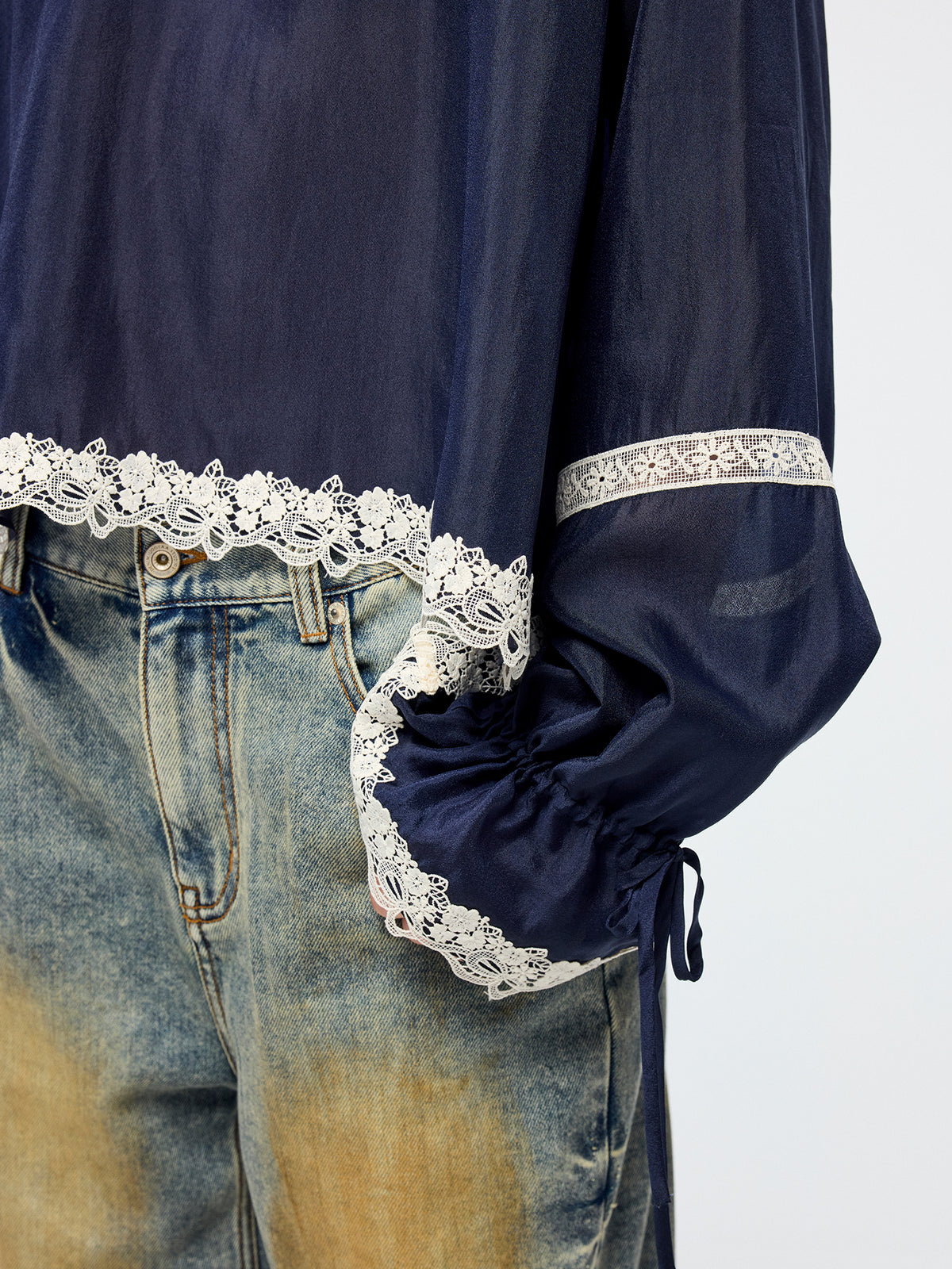 Openwork embroidered sailor collar pullover