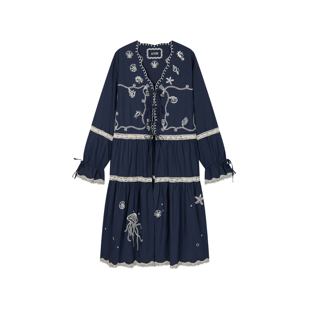 Openwork embroidered cardigan tea dress