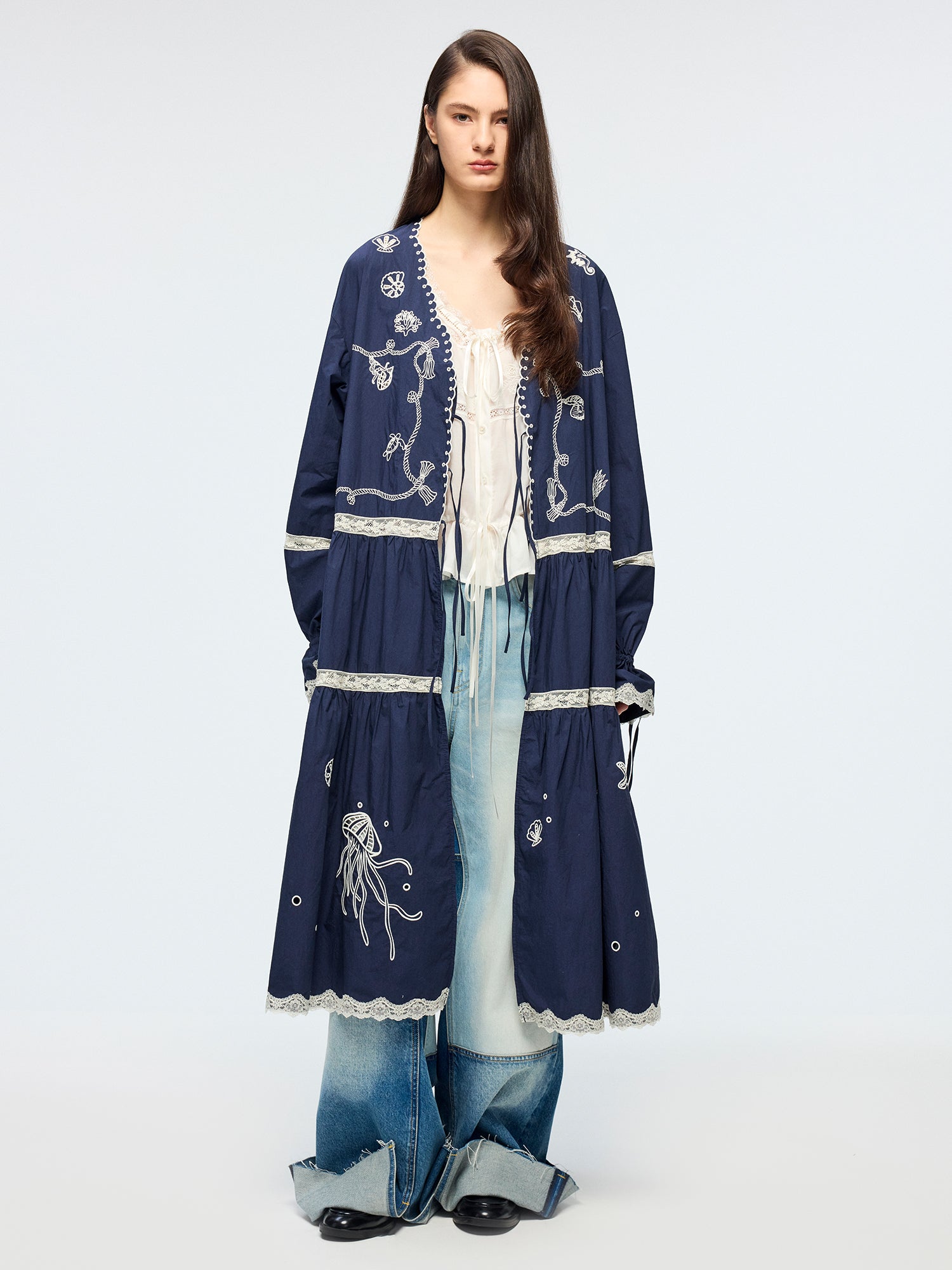 Openwork embroidered cardigan tea dress