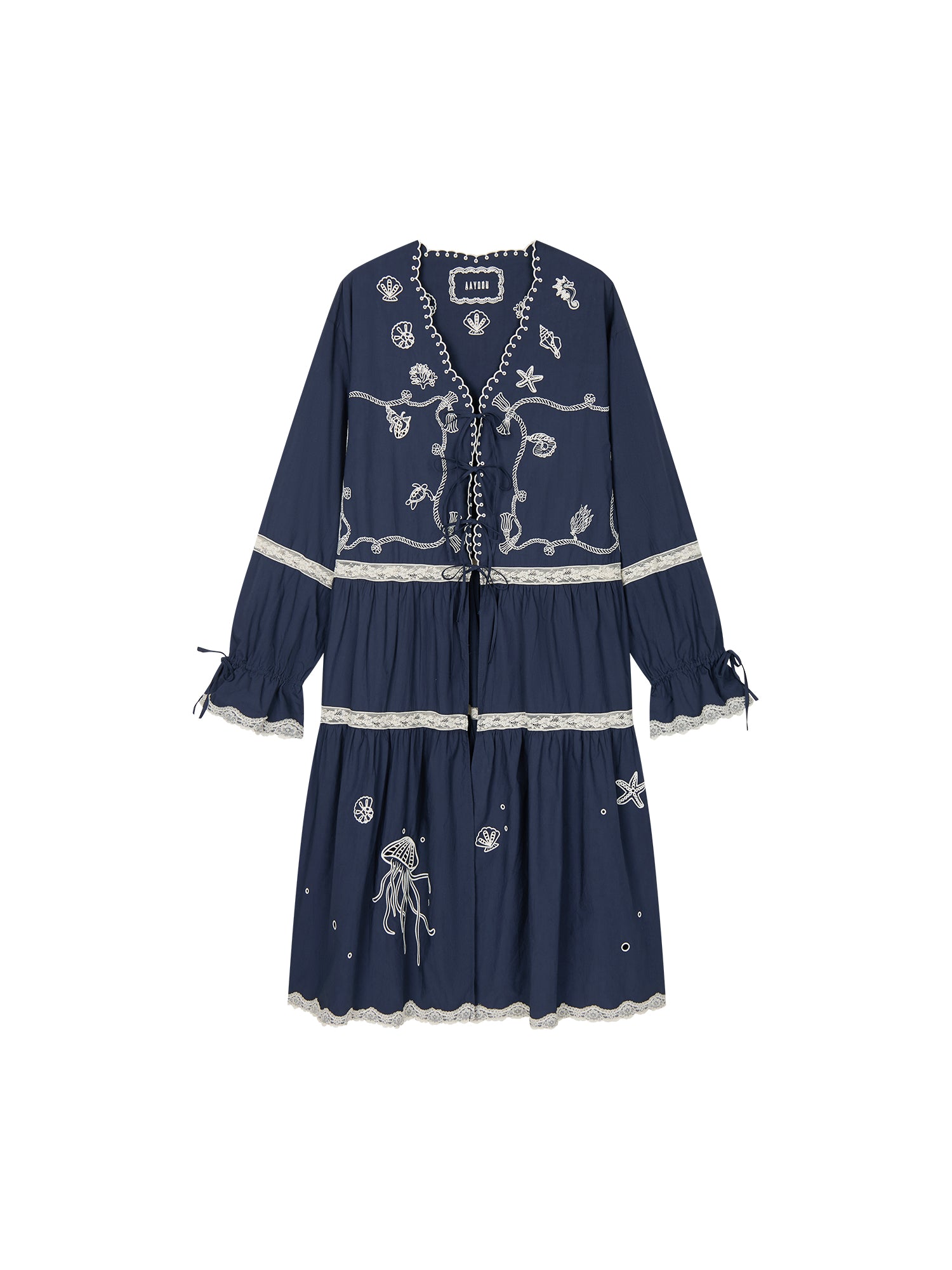 Openwork embroidered cardigan tea dress