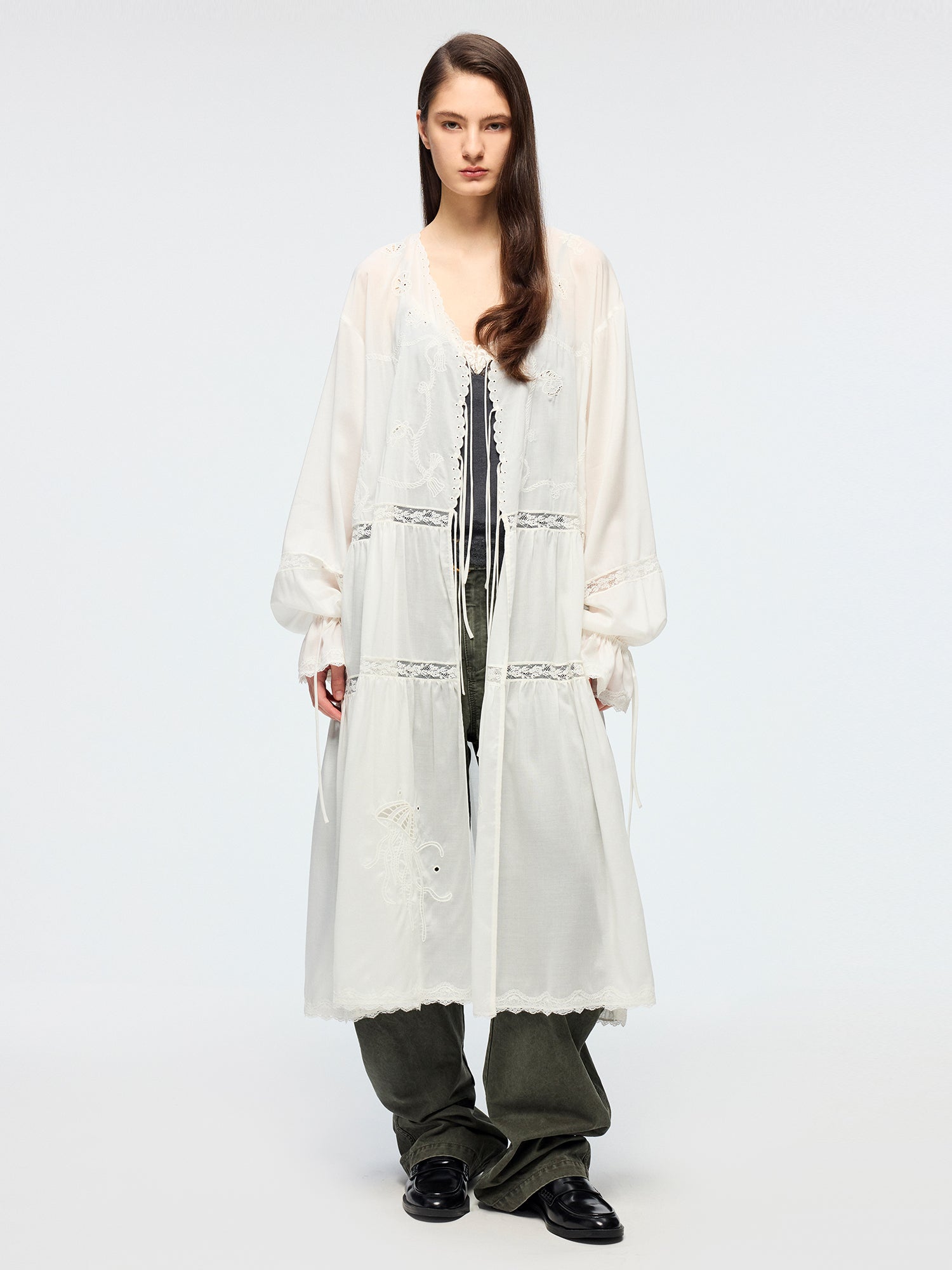 Openwork embroidered cardigan tea dress