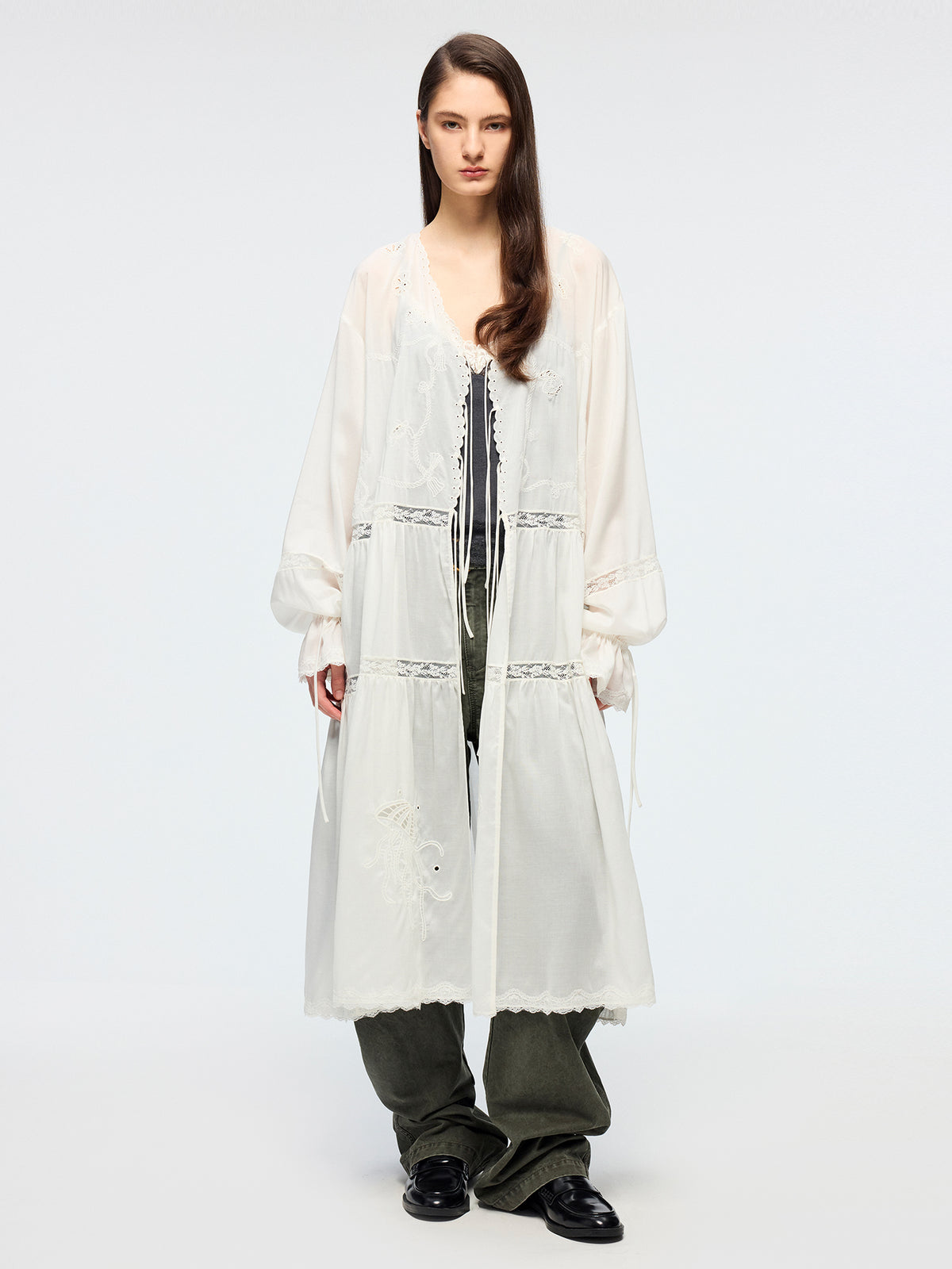 Openwork embroidered cardigan tea dress