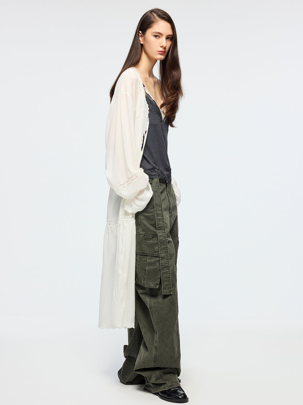 Openwork embroidered cardigan tea dress