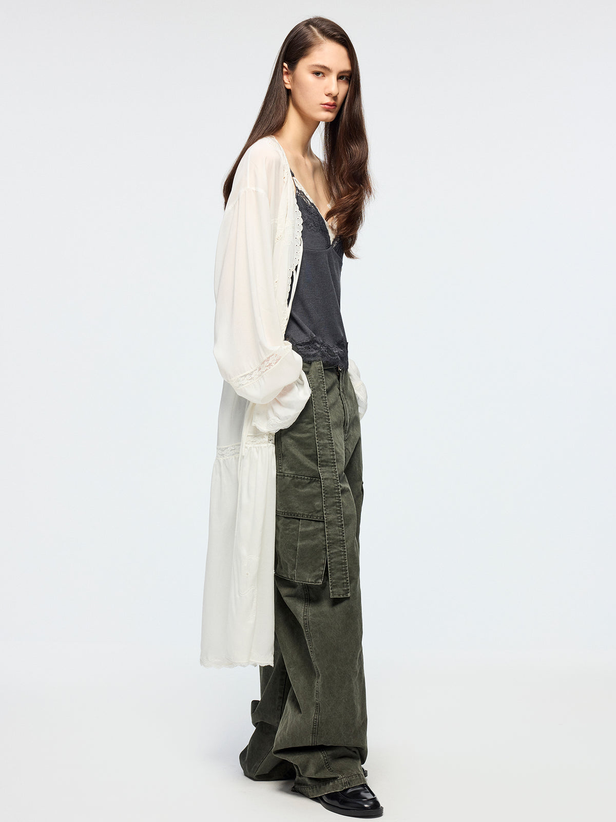 Openwork embroidered cardigan tea dress