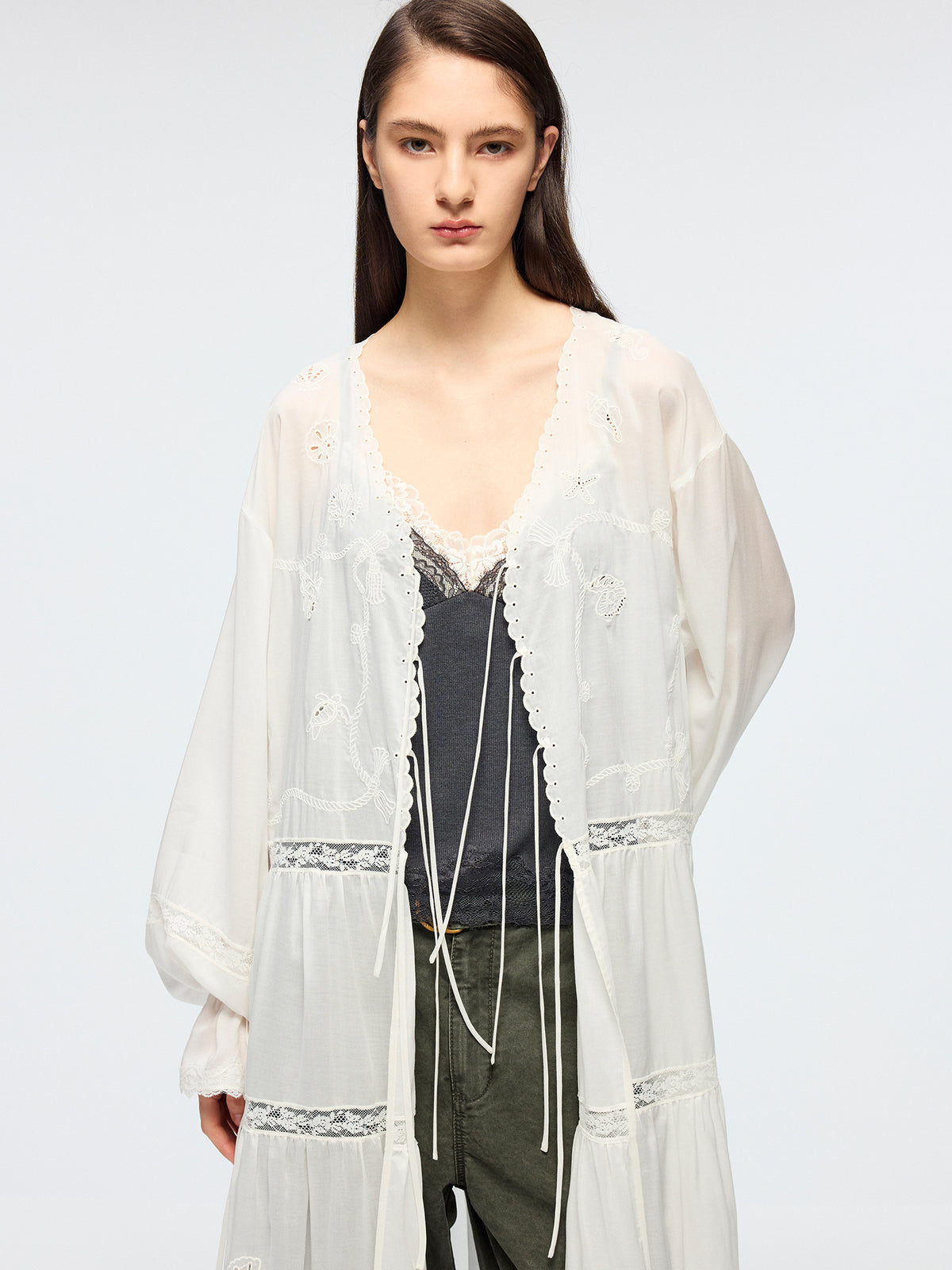 Openwork embroidered cardigan tea dress