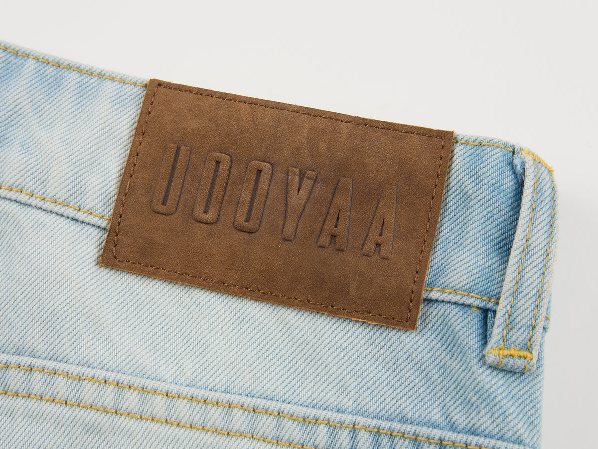 Washed color-block jeans