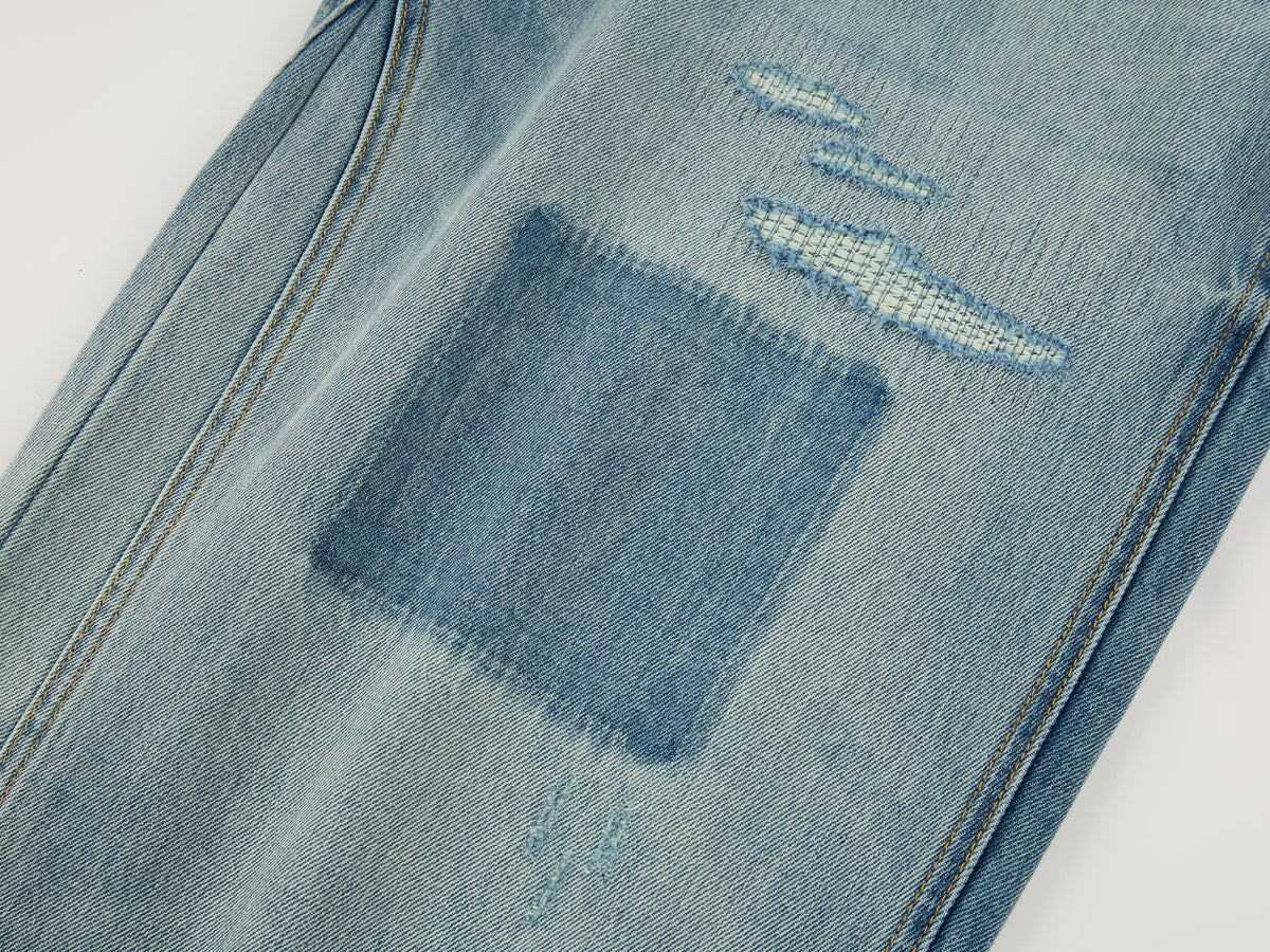 Distressed denim cargo pants