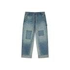 Distressed denim cargo pants