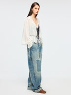 Distressed denim cargo pants