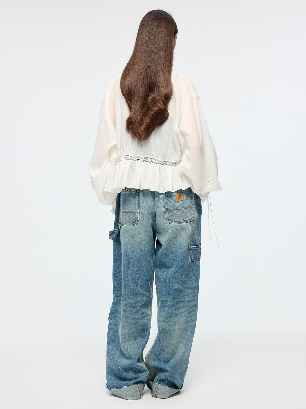 Distressed denim cargo pants